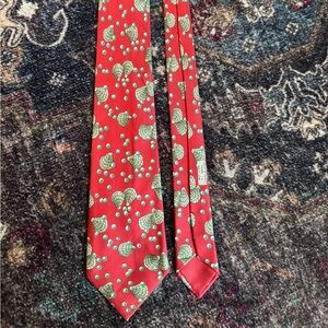 Vintage Hermes Red and seashell with pearls Tie (7495 IA)